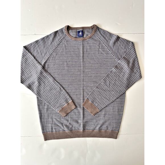 Johnnie O Virgil Merino Wool Sweater Men L Brown Striped Extra Fine Merino Wool - Picture 2 of 8